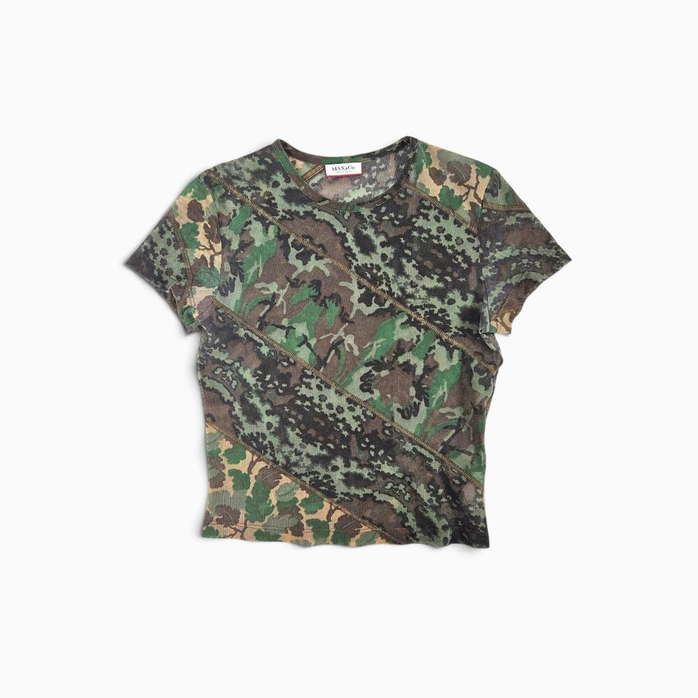Y2k Max & Co Mesh Camo Baby Tee Euro Semi Sheer - Small